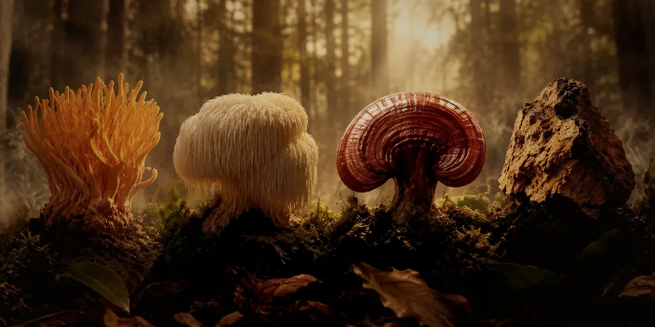 Mushrooms growing on the forest floor
